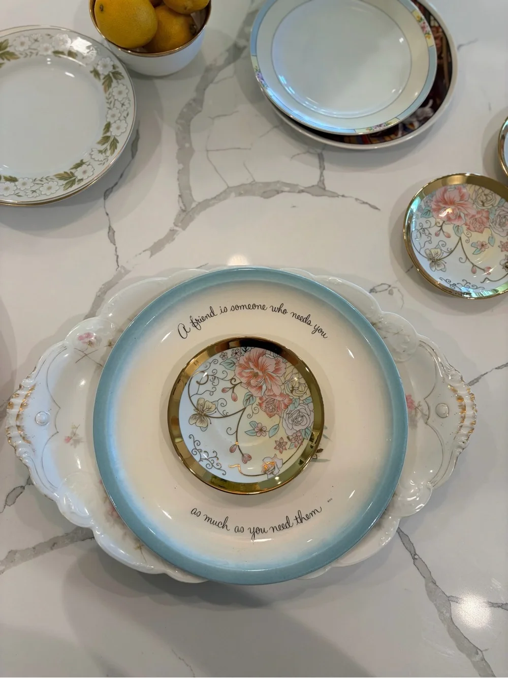Vintage 3-Tier Cake Stand, English French China, Floral Gold Rim Dessert Stand